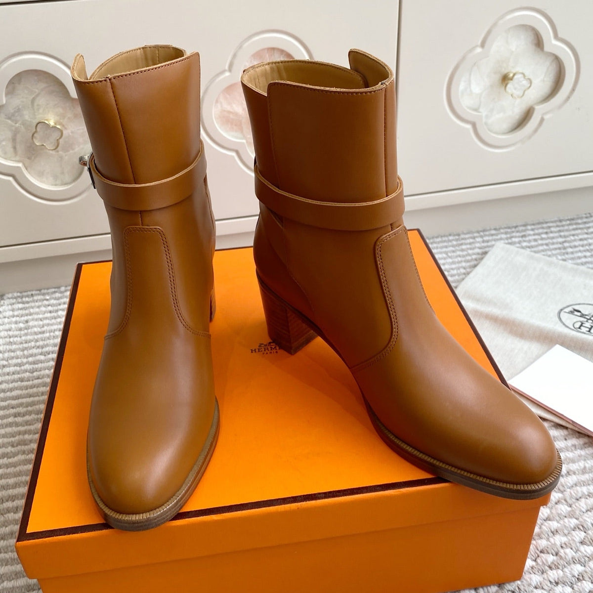 HERMES 25S FRENCHIE 50 ANKLE BOOT 50 MM IN BROWN LAMBSKIN WITH SILVER HARDWARE