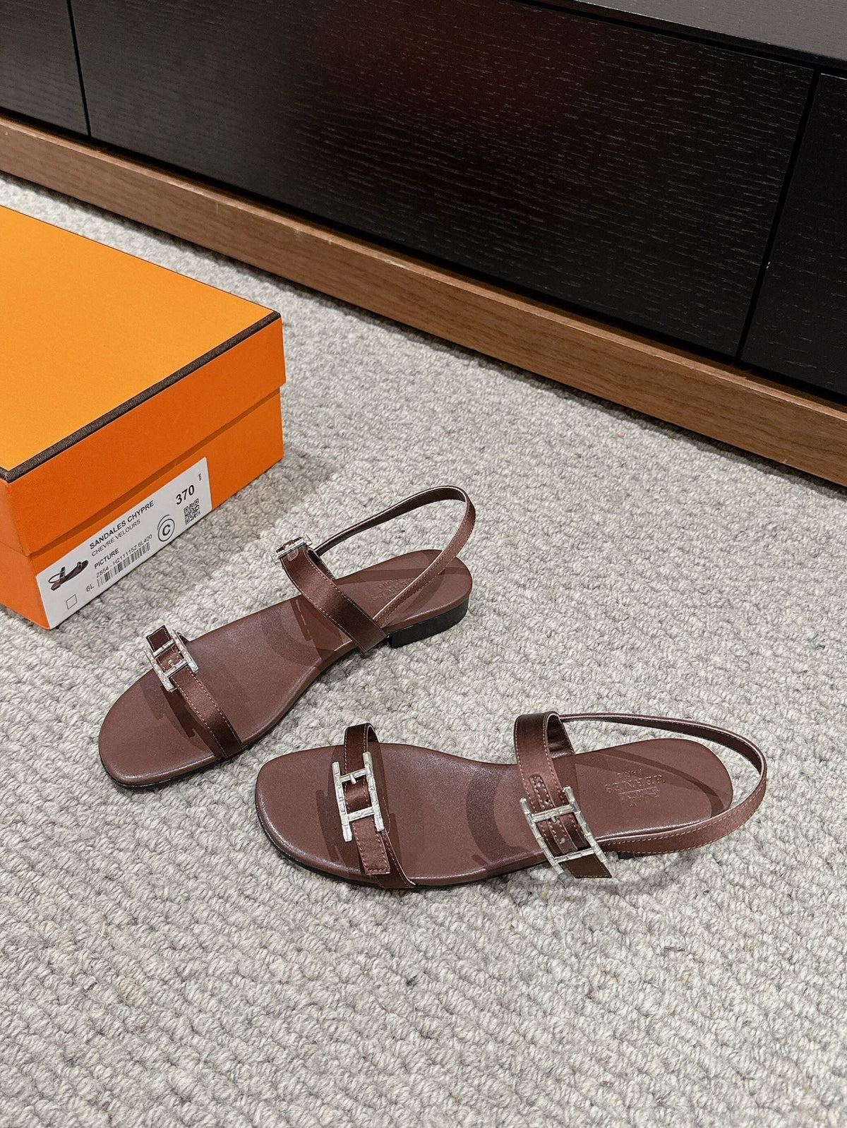 HERMES BUCKLE SANDAL CHOCOLATE CALFSKIN