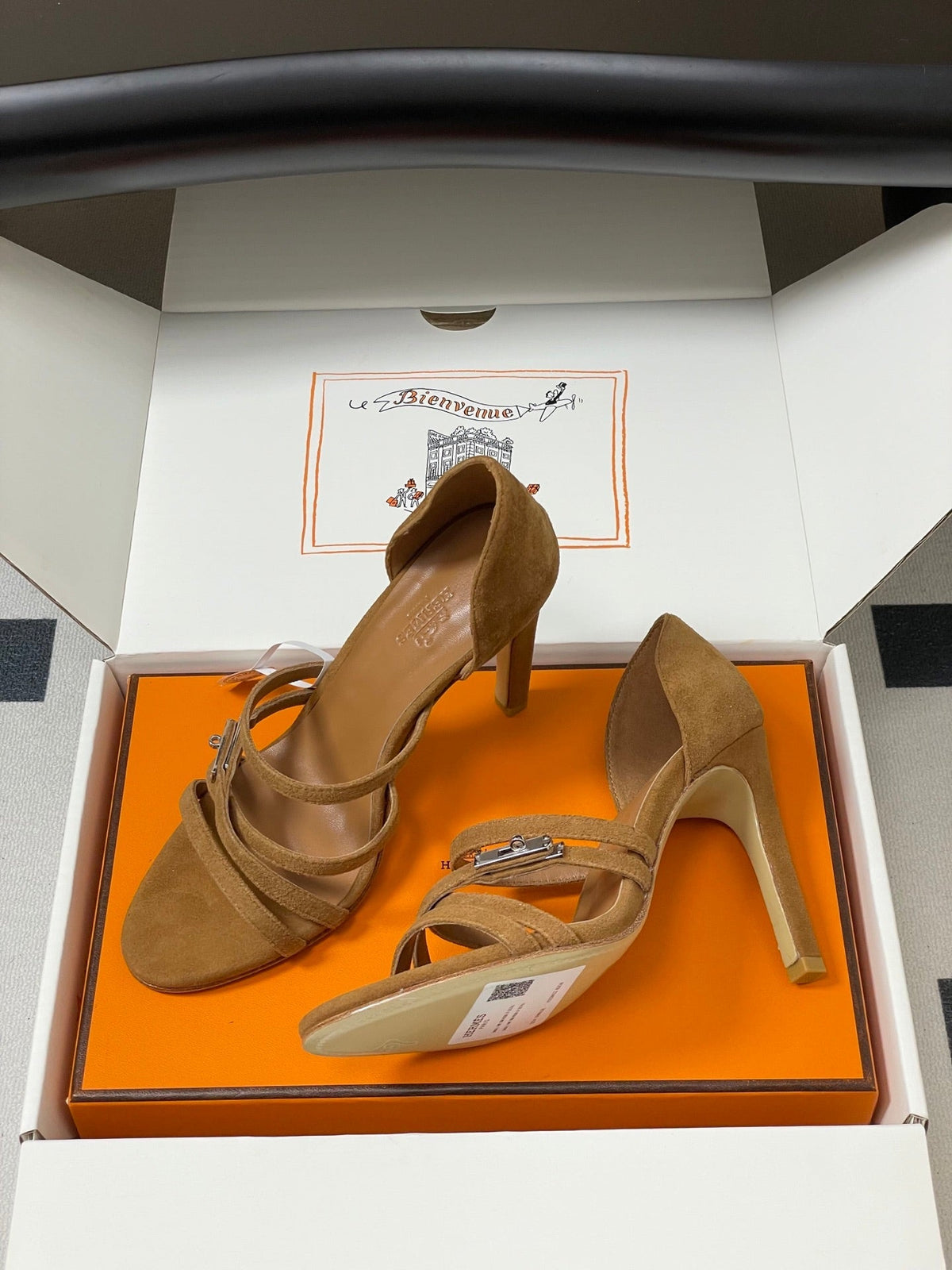 HERMES 25S HIGH-HEEL SANDAL 105 MM IN BROWN SUEDE