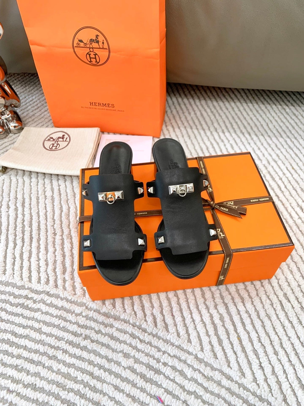 HERMES INVINCIBLE 50 SANDAL IN BLACK CALFSKIN